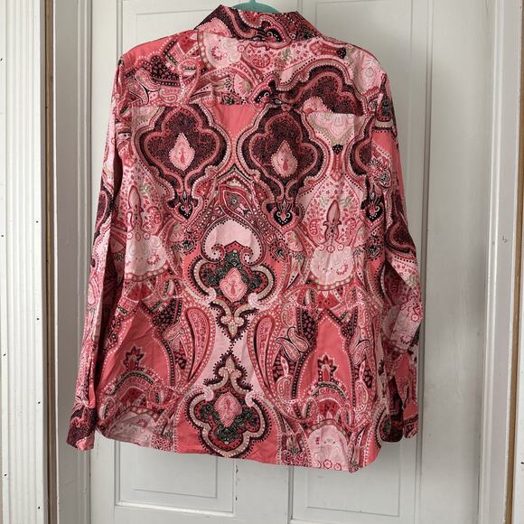 Jones New York 1X Shirt Pink Paisley Button Down Front Cotton L/S - Picture 6 of 6